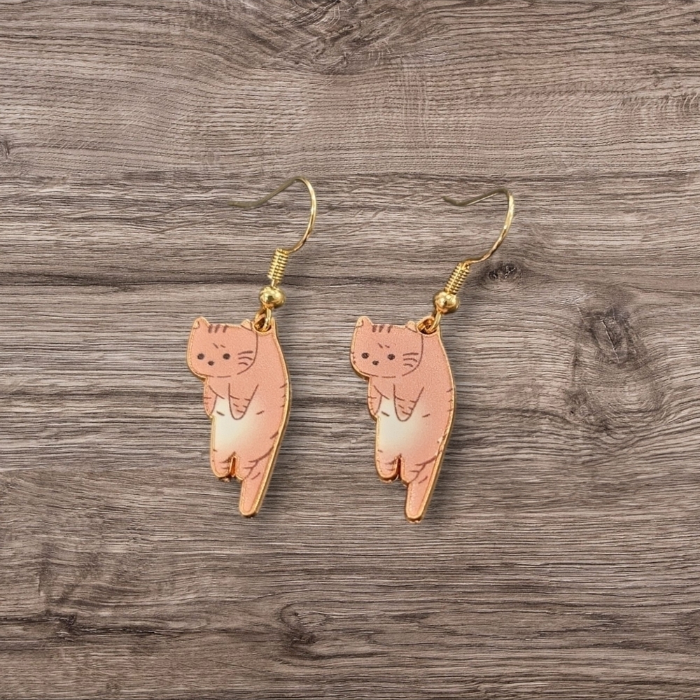 Tabby Cat Earrings with Gold Ear Wires